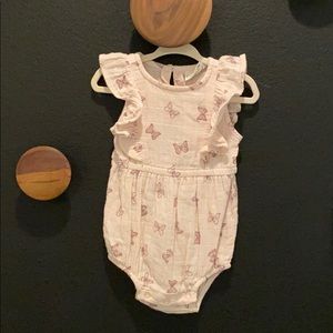 Pink and dark purple butterfly play suit.